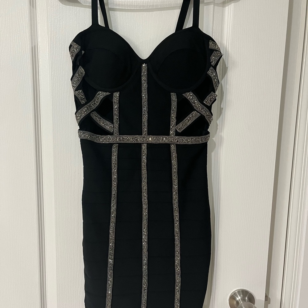 Black bebe  mini bandage dress